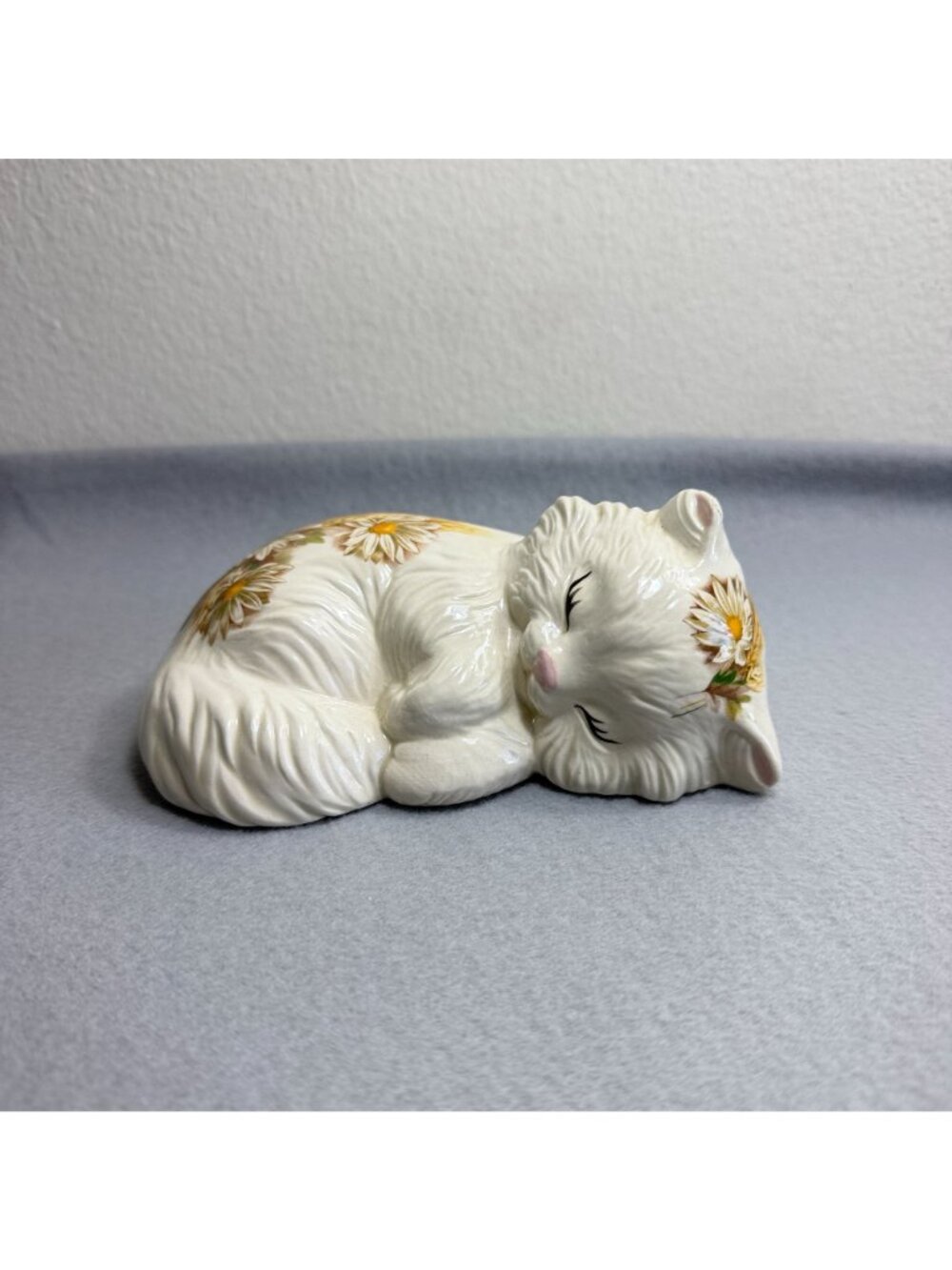 Vintage Lefton Ceramic Sleeping Cat Wall Plaque Daisy Wheat Figurine 1629 - Picture 2 of 13